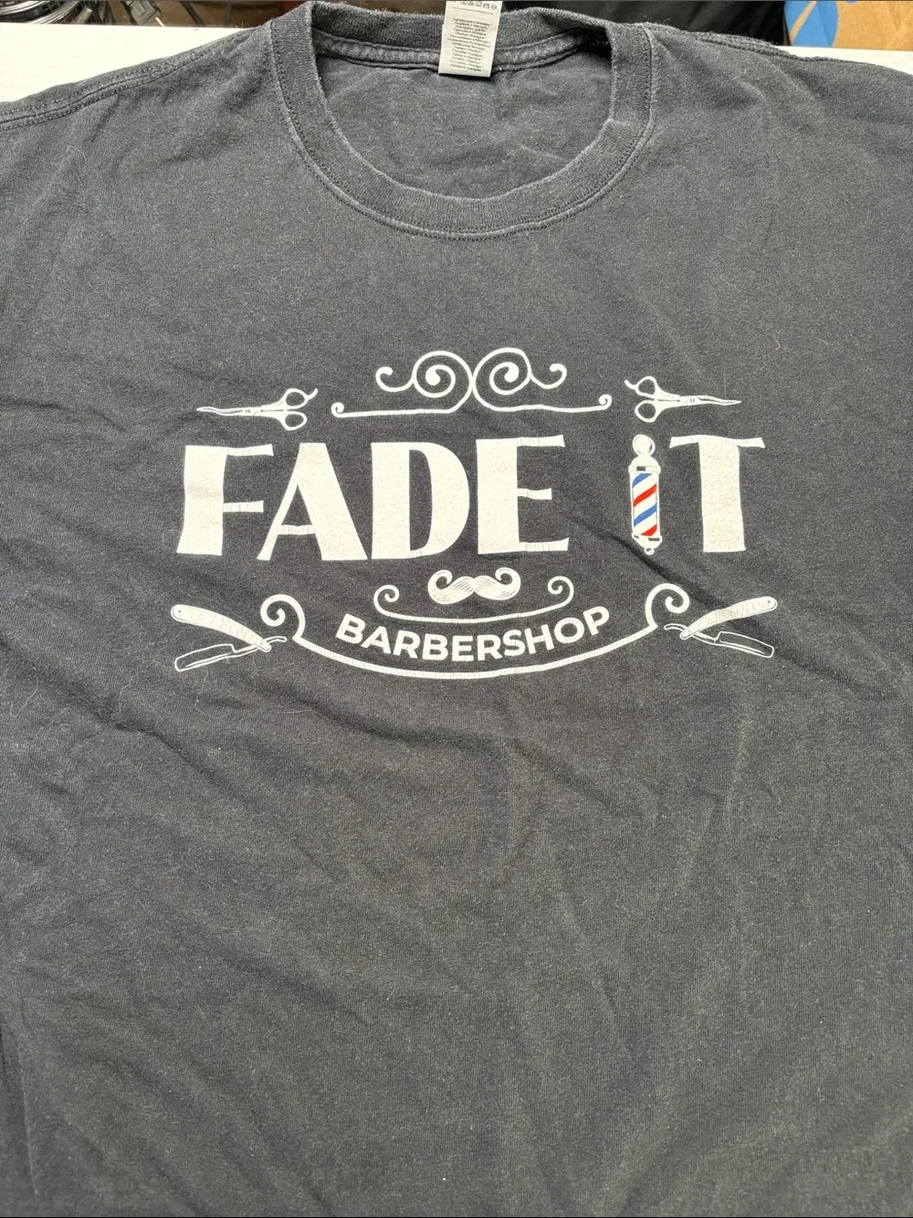 Gildan Black Tee with White 'FADE IT' Barbershop Graphic